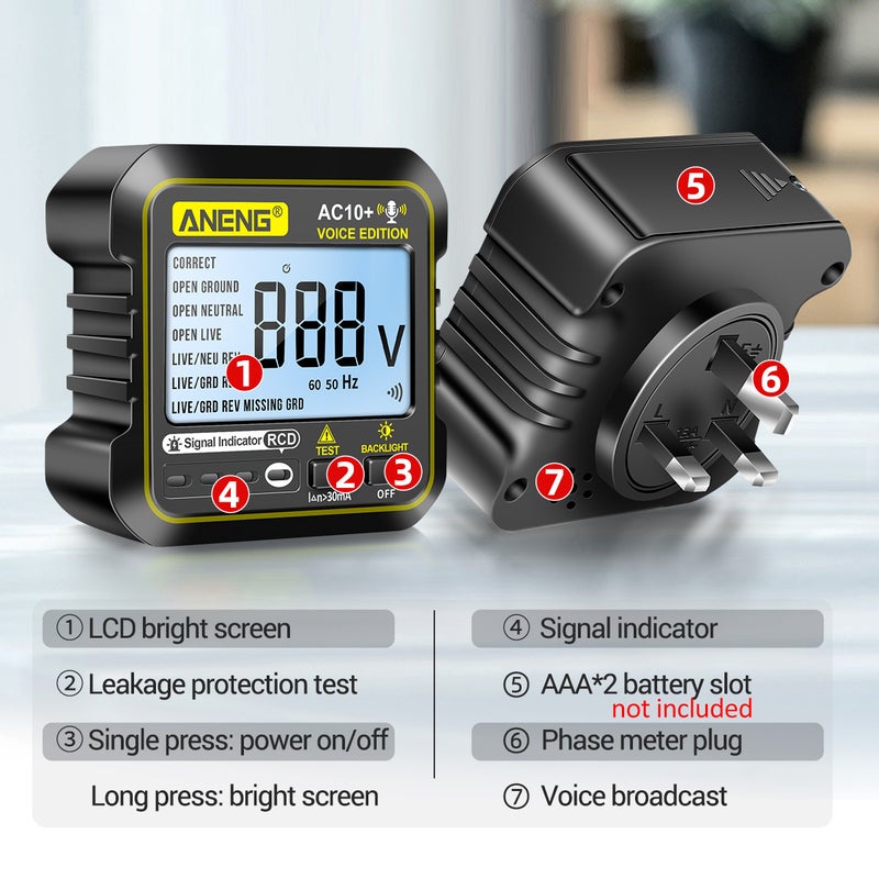 ANENG Multi-function Voice Broadcast Socket Tester Leakage Protection Socket Polarity Detection Socket Phase Meter RCD 220V For US/EU Plug Multimeter Digital Tester Home Tools - Image 4