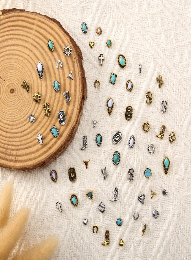 Ohmique 62 PCS Western Nail Charms - Ohmique 3D Vintage Western Nail Charms and Gems Art Cowboy Cowgirl, Gold Silver Turquoise Gemstone Jewelry Accessories Stickers Decoration for DIY Craft - Image 5