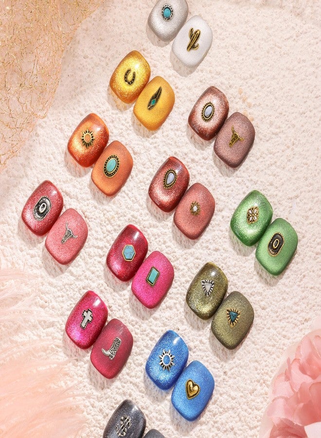 Ohmique 62 PCS Western Nail Charms - Ohmique 3D Vintage Western Nail Charms and Gems Art Cowboy Cowgirl, Gold Silver Turquoise Gemstone Jewelry Accessories Stickers Decoration for DIY Craft - Image 4