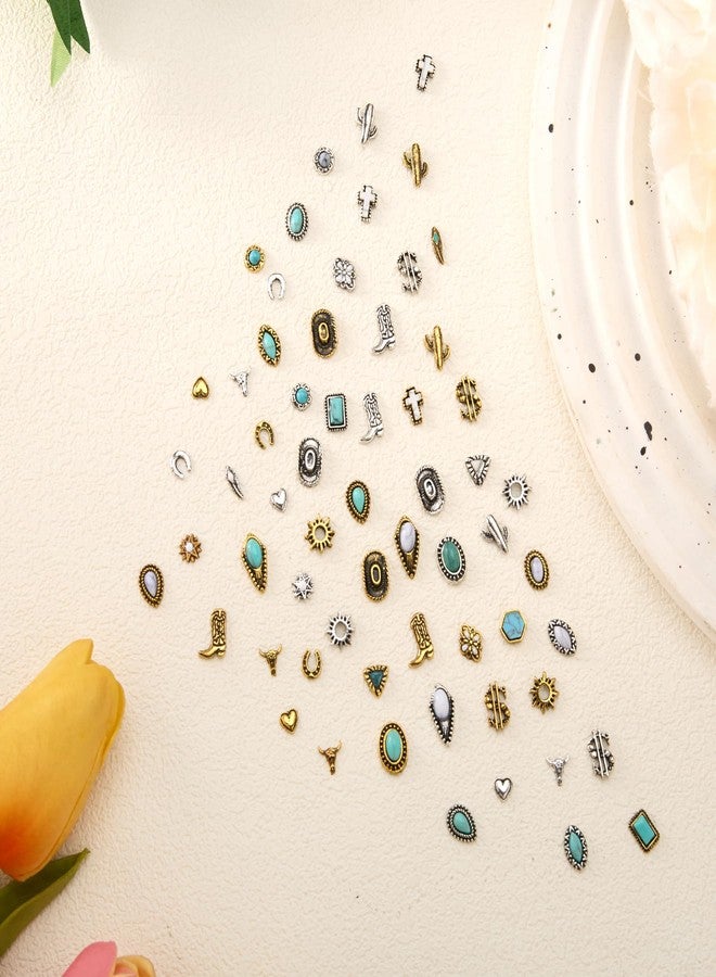 Ohmique 62 PCS Western Nail Charms - Ohmique 3D Vintage Western Nail Charms and Gems Art Cowboy Cowgirl, Gold Silver Turquoise Gemstone Jewelry Accessories Stickers Decoration for DIY Craft - Image 3