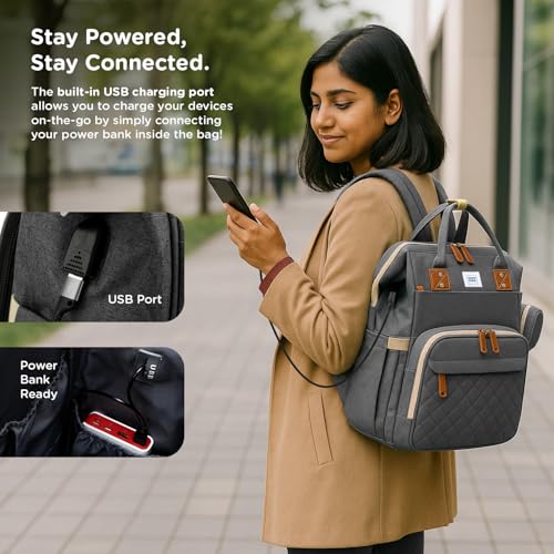 Mee Mee Tiny Treks Baby Diaper Bag Backpack with Foldable Bassinet & Changing Station | Waterproof Maternity Travel Bag for Moms | USB Port, Insulated Bottle & Pacifier Holder (Grey) - Image 4