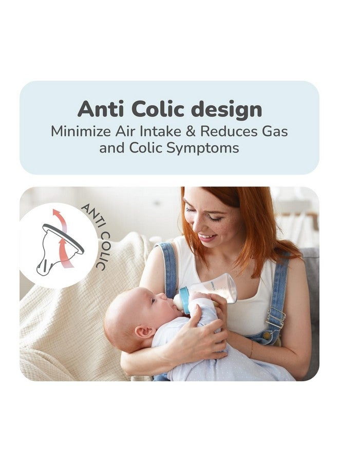 R for Rabbit First Feed Baby Glass Feeding Bottle 240ml with Anti-Colic Wide Neck, BPA Free Soft Silicone Nipple, Milk Feeder for New Born/Infants/Toddler Kids of 6+ Months (Lake Blue) - Image 3