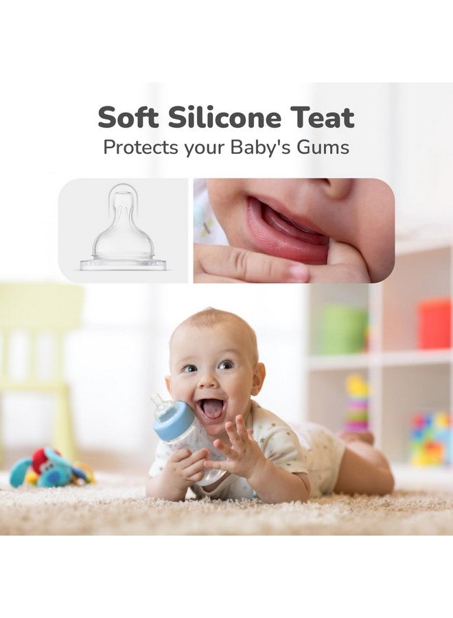 R for Rabbit First Feed Baby Glass Feeding Bottle 240ml with Anti-Colic Wide Neck, BPA Free Soft Silicone Nipple, Milk Feeder for New Born/Infants/Toddler Kids of 6+ Months (Lake Blue) - Image 4