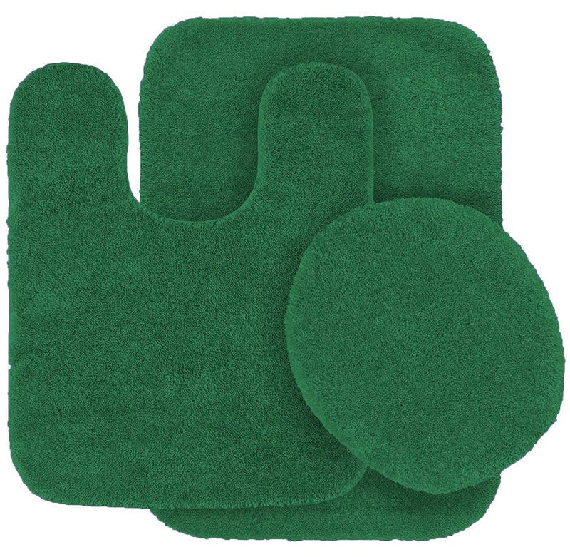 Mk Home LLC Collection 3 Piece Bathroom Rug Set Bath Rug, Contour Mat & Lid Cover Non-Slip with Rubber Backing Solid New (Hunter Green)