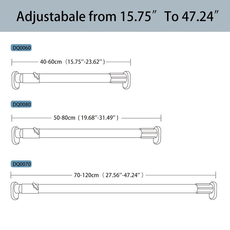 Hershii ستارة دش قابلة للتوسيع من هيرشي مع قضيب توتر برأس بيضاوي لتعليق الملابس على القضيب للدواليب، بدون حفر، بقطر أنبوب 25.4 مم - Image 2
