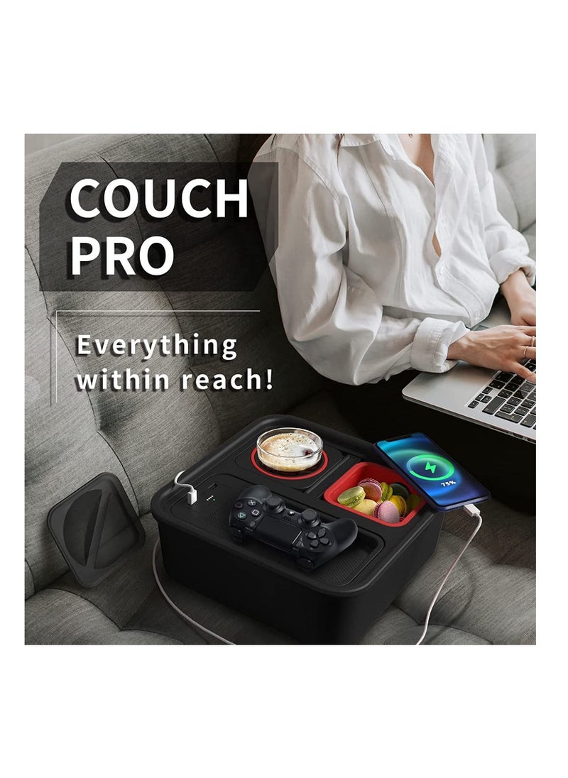 Generic - Cup Holder Tray with Wireless Power Bank Sofa Caddy with Self Balancing Cup Holder & Snack Cup Sofa Armrest Table Tray USB A+C Port - Image 1