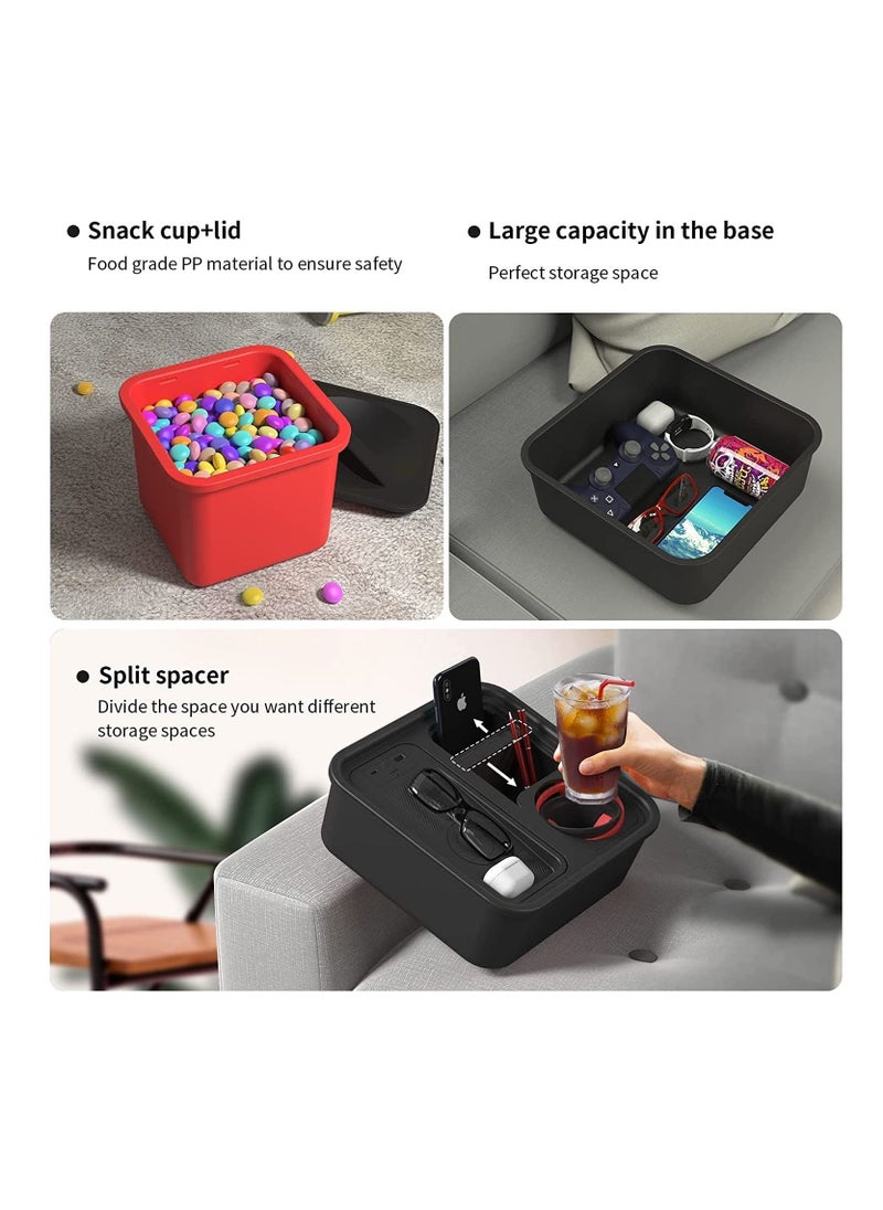 Generic - Cup Holder Tray with Wireless Power Bank Sofa Caddy with Self Balancing Cup Holder & Snack Cup Sofa Armrest Table Tray USB A+C Port - Image 1