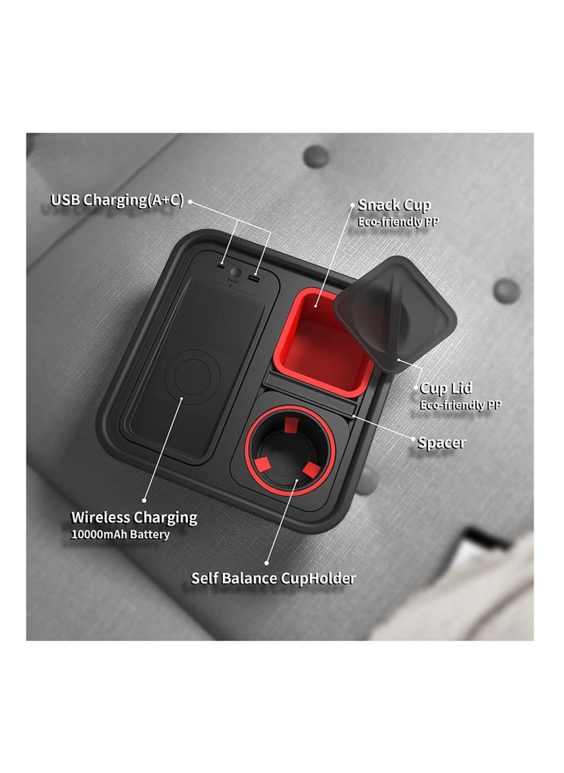 Generic - Cup Holder Tray with Wireless Power Bank Sofa Caddy with Self Balancing Cup Holder & Snack Cup Sofa Armrest Table Tray USB A+C Port - Image 1