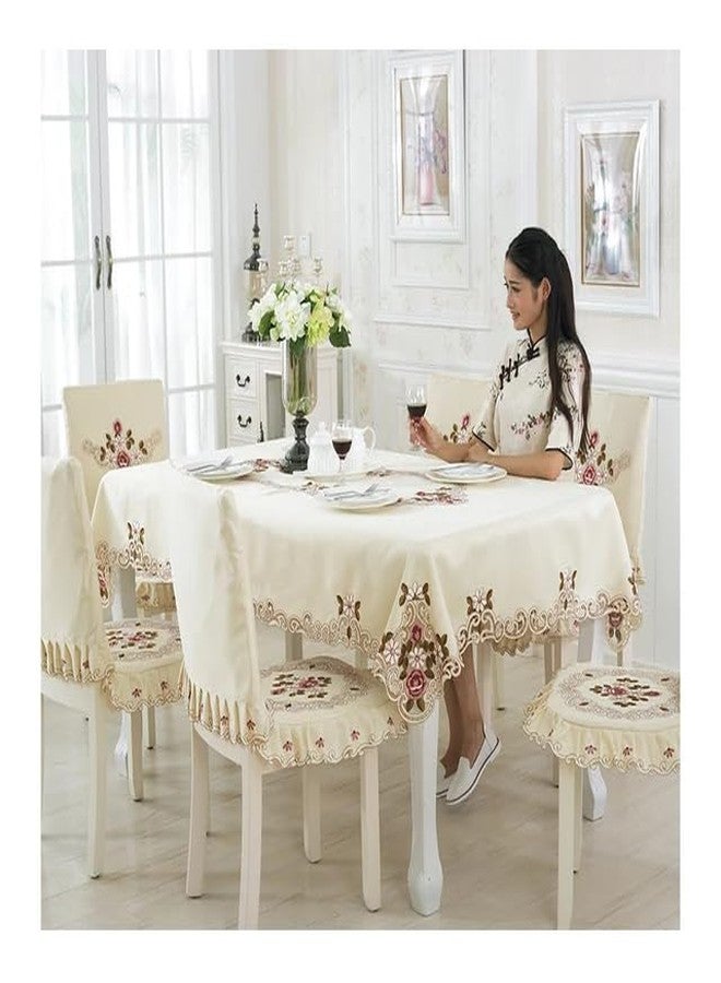 MONKDECOR (O.F Satin Embroidery Cut Work 6 Seater Table Cover (Size- 60x90 Inches)- Design 4 - Image 1