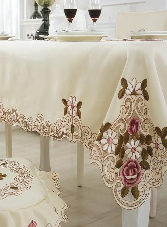 MONKDECOR (O.F Satin Embroidery Cut Work 6 Seater Table Cover (Size- 60x90 Inches)- Design 4 - Image 5