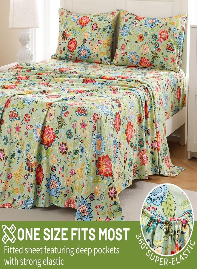 Bedlifes Queen Size Deep Pocket Sheet Sets-Fits Mattresses Up to 18-24" Thick 22"-4 PC Microfiber Extra Deep Pocket Sheets-1800 Thread Count Soft Smooth Breathable Spring Floral Sage Green(Queen) - Image 4