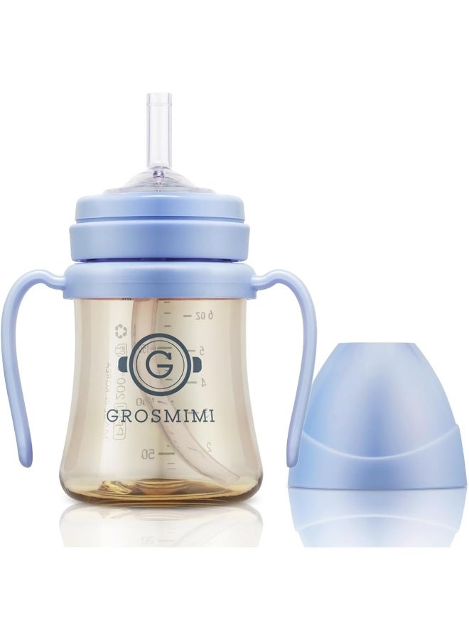 Grosmimi Spill Proof no Spill Magic Sippy Cup with Straw with Handle for Baby and Toddlers, Customizable, PPSU, BPA Free 6 oz (Sky blue) - Image 1