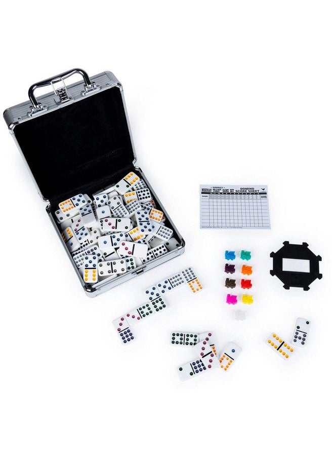 SPIN MASTER - Mexican Train Dominoes Set Tile Board Game In Aluminum Carry Case With Colorful Trains For Family Game Night For Adults And Kids Ages 8 And Up - Image 1