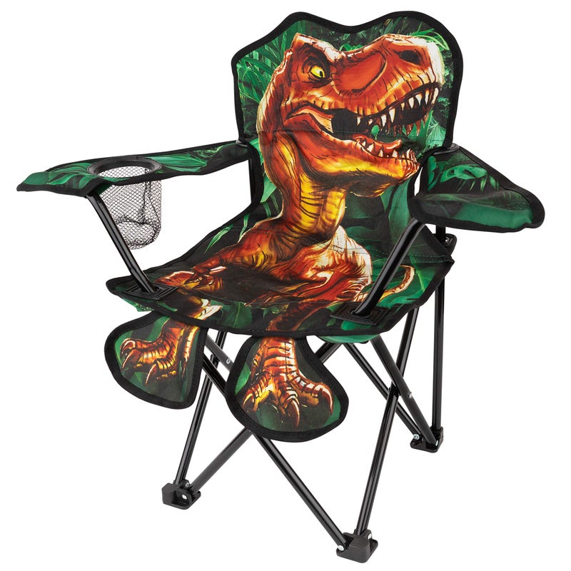 Toy To Enjoy Toy To Enjoy Outdoor Dinosaur Kids Camping Chair  Foldable Childrens Chair for Camping Tailgates Beach  Carrying Bag Included Mesh Cup Holder  Sturdy Construction Ages 5 to 10 Patent Pending 