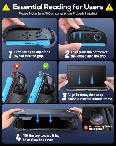 FASTSNAIL Switch 2 Protective Case Switch 2 Cover with Dockable TPU Middle Frame NonSlip Ergonomic Grip for Joycon 2 AntiScratch PC Front Cover with 12 Game Card Slots for Switch2 Green - Image 3