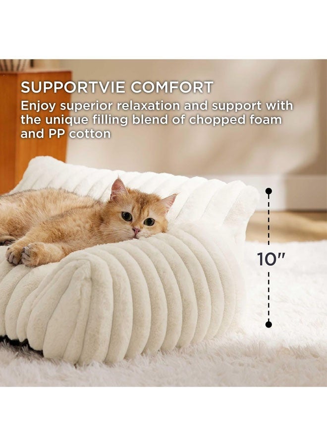 L&E Cute Cat Couch for Pets - Fluffy Cat Sofa with Premium Soft Corduroy Fleece, Fuzzy Cat Couch Bed with Removable Washable Cover, Supportive Cat Chair for Indoor Cats, 61 * 45 * 25 - Image 2