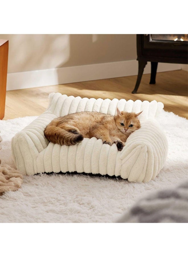 L&E Cute Cat Couch for Pets - Fluffy Cat Sofa with Premium Soft Corduroy Fleece, Fuzzy Cat Couch Bed with Removable Washable Cover, Supportive Cat Chair for Indoor Cats, 61 * 45 * 25 - Image 1