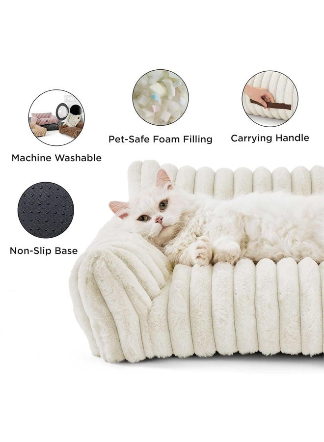 L&E Cute Cat Couch for Pets - Fluffy Cat Sofa with Premium Soft Corduroy Fleece, Fuzzy Cat Couch Bed with Removable Washable Cover, Supportive Cat Chair for Indoor Cats, 61 * 45 * 25 - Image 4