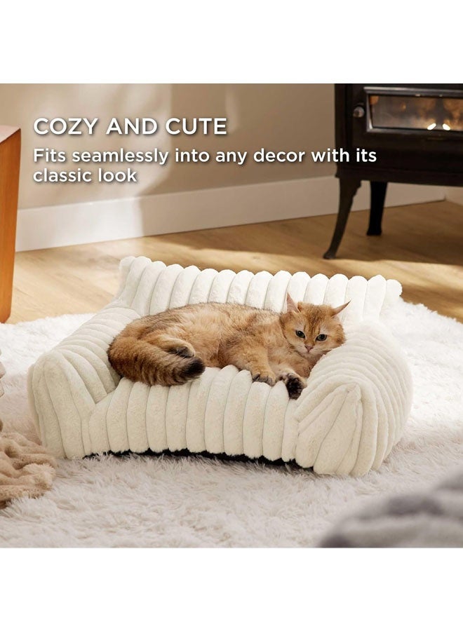 L&E Cute Cat Couch for Pets - Fluffy Cat Sofa with Premium Soft Corduroy Fleece, Fuzzy Cat Couch Bed with Removable Washable Cover, Supportive Cat Chair for Indoor Cats, 61 * 45 * 25 - Image 5