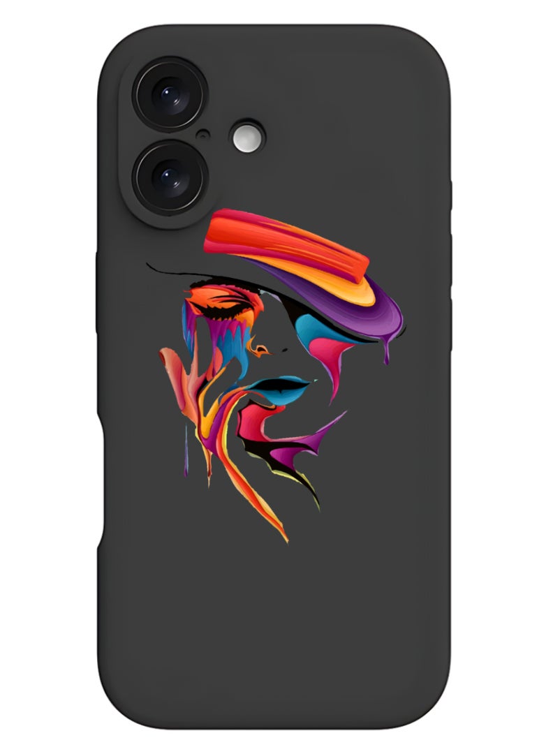 Theodor iPhone 16 Plus Black Protective Slim Fit Case Liquid Silicone Cover with Full Body Protection Anti-Scratch Shockproof Case For iPhone - Face Paint - Image 1