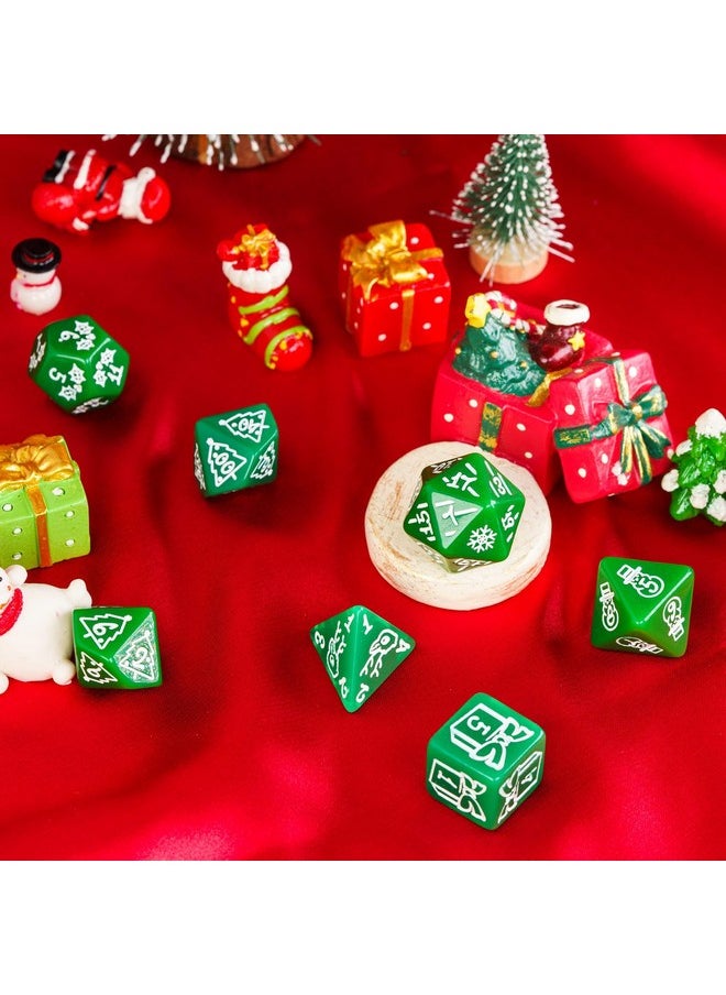 HDdais - Christmas Dice 7-Die Polyhedral Dnd Dice With Christmas Tree And Snowman Pattern Adapted For Dungeons And Dragons Mtg Tabletop Game D&D (Green) - Image 1