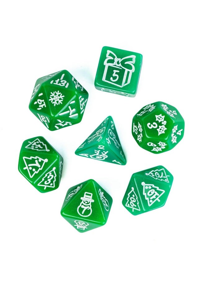 HDdais - Christmas Dice 7-Die Polyhedral Dnd Dice With Christmas Tree And Snowman Pattern Adapted For Dungeons And Dragons Mtg Tabletop Game D&D (Green) - Image 1
