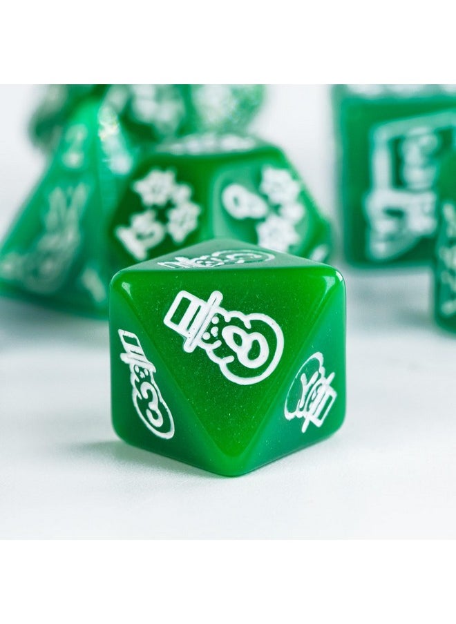 HDdais - Christmas Dice 7-Die Polyhedral Dnd Dice With Christmas Tree And Snowman Pattern Adapted For Dungeons And Dragons Mtg Tabletop Game D&D (Green) - Image 1