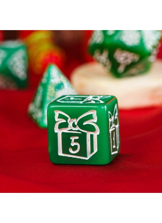 HDdais - Christmas Dice 7-Die Polyhedral Dnd Dice With Christmas Tree And Snowman Pattern Adapted For Dungeons And Dragons Mtg Tabletop Game D&D (Green) - Image 1
