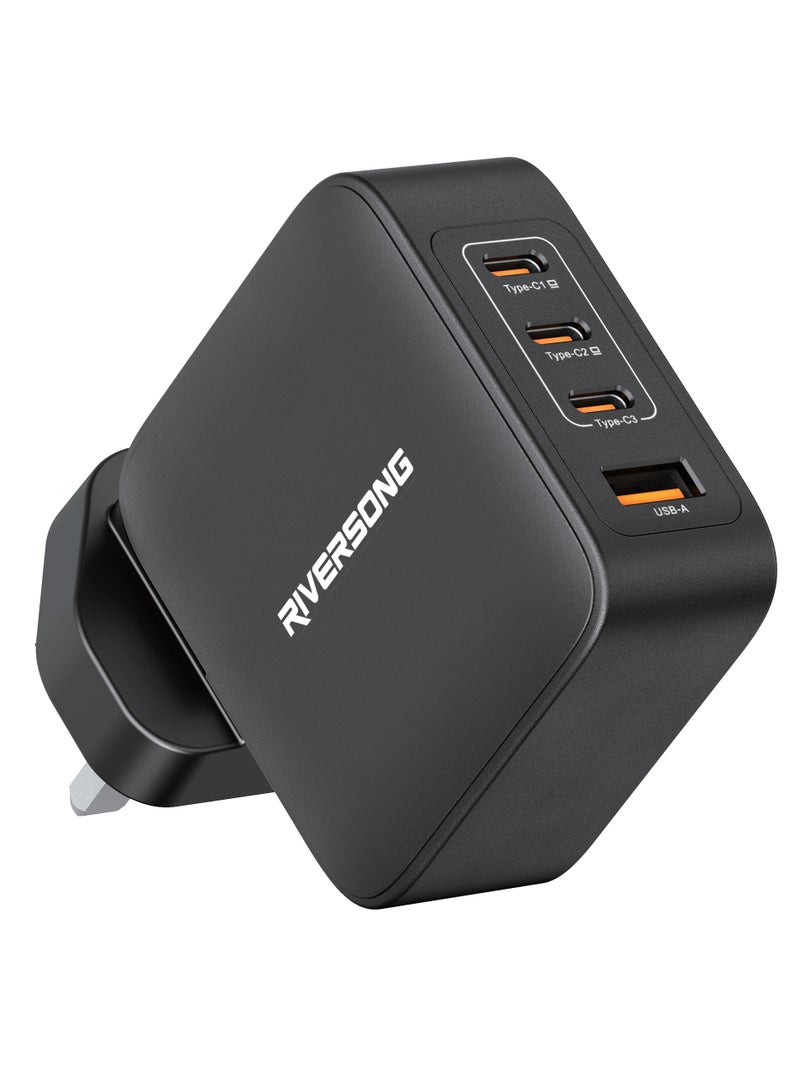 ريفرسونج شاحن PowerKub140 السريع 140 واط GaN، PD 3.1، 3 منافذ Type-C ومنفذ USB-A واحد، شريحة ذكية، حماية متعددة، توافق واسع مع iPhone وMacBook وiPad وSamsung والمزيد - أسود - Image 1