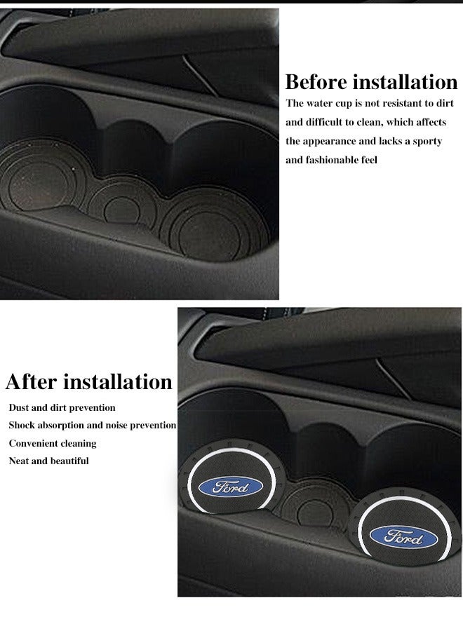 الضفدع الحقيقي 2 قطعة قاعدة الأكواب للسيارة فورد حامل أكواب مانع للانزلاق مدمج في الحلي قاعدة أكواب بلاستيكية ملحقات السيارة الداخلية حصيرة سوداء - Image 5