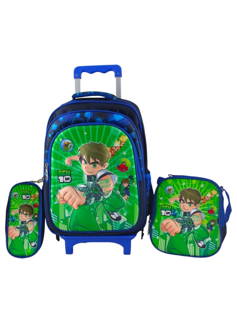 Ben 10 5-Piece School Bag Set - 17 Inch Backpack with Trolley, Lunch Box, Pencil Case, and Water Bottle - Image 2