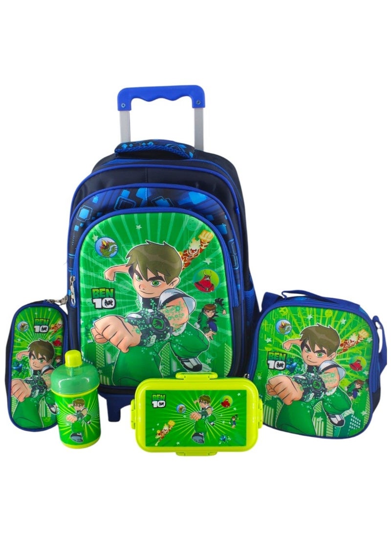 Ben 10 5-Piece School Bag Set - 17 Inch Backpack with Trolley, Lunch Box, Pencil Case, and Water Bottle - Image 3