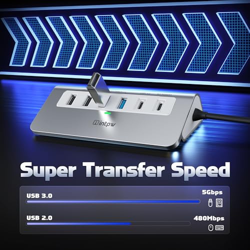 intpw USB C Hub, INTPW 9-in-1 USB C Hub Multiport Adapter with 4K HDMI, PD 100W, Type-C and 2 USB A 3.0 5Gbps, 2 USB A 2.0, SD/TF Card Reader, Aluminum USB Hub for Laptop, iPhone 16/15 Series, MacBook, iPad - Image 5