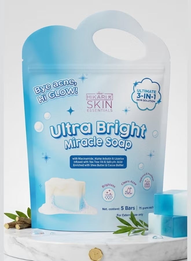 Hikari Ultra Bright Miracle Soap Acne Clear Brightening Hydrating Face Body Soap 5 Bars 75 G Whitening Skin Care Soap - Image 1