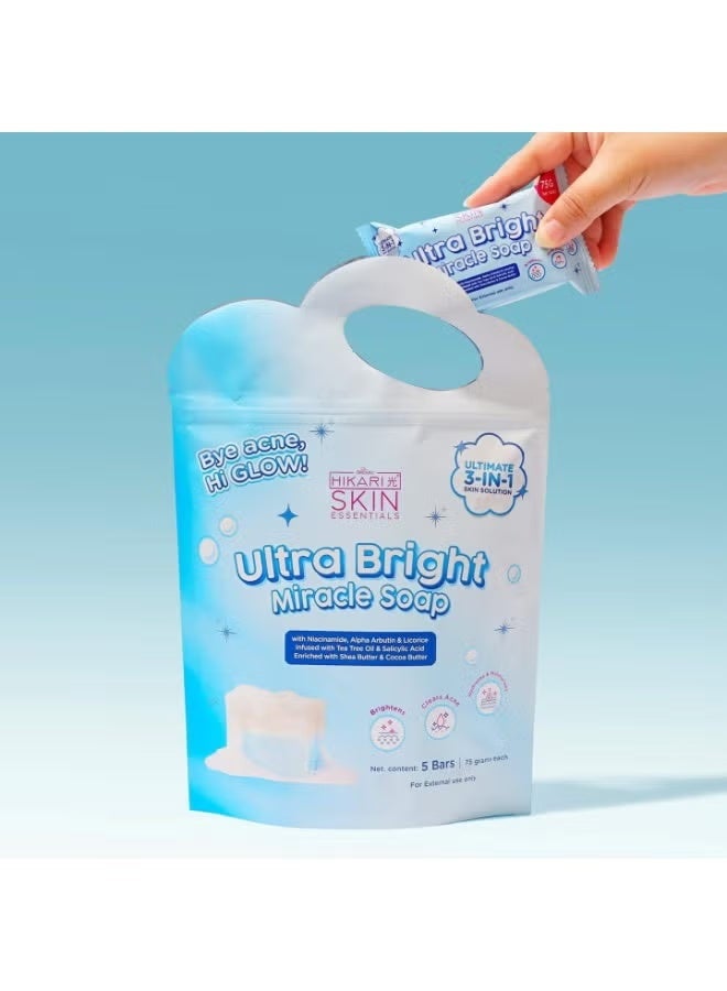 Hikari Ultra Bright Miracle Soap Acne Clear Brightening Hydrating Face Body Soap 5 Bars 75 G Whitening Skin Care Soap - Image 2