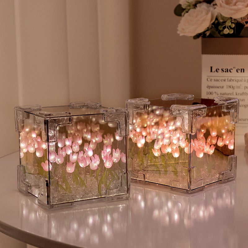 DIY Tulip Magic Cube 3D Night Light Creative Christmas Gift Finished Window Small Gift Bag 