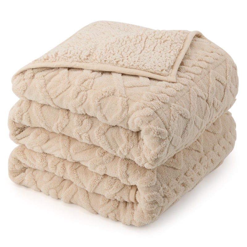 Weighted Blanket Queen Size 15lbs Classy Soft Jacquard Sherpa Weighted Blankets for Sleep Natural and Calming Fluffy Cozy Sofa Bed Blanket for Winter Beige 60 x 80 inches