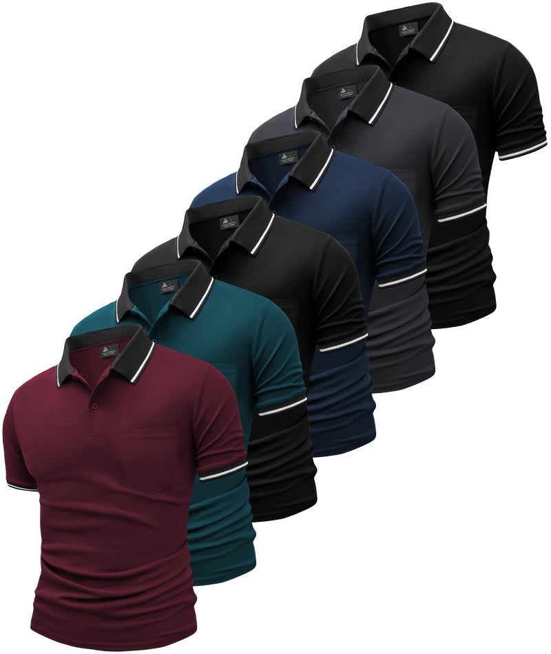 ZITY 6 Pack Men Polo Shirts Short Sleeve with Pocket Wicking Shirts for Men Casual Collared T-Shirts 8.3 Per Piece - Image 3