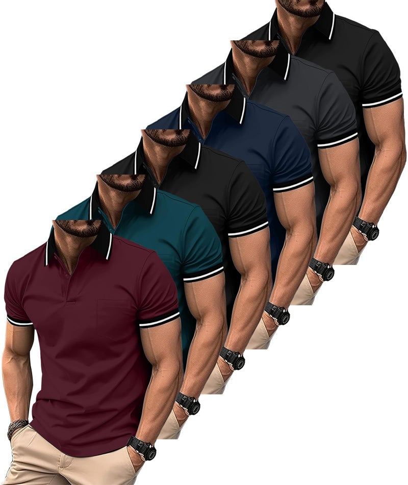 ZITY 6 Pack Men Polo Shirts Short Sleeve with Pocket Wicking Shirts for Men Casual Collared T-Shirts 8.3 Per Piece - Image 1