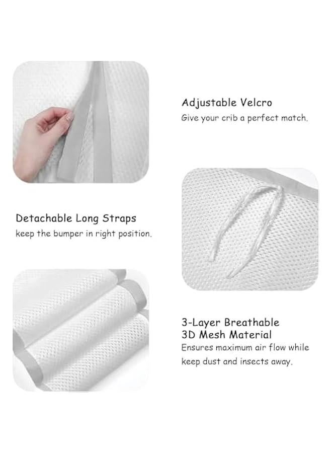 HOOKOR Cot Bumper - Breathable Crib Cushion Bumpers Pads, Mesh Liner for Full-Size Cribs, Baby Crib liner Safe Cushioned Protective Pads for Newborn Toddlers Boys Girls (Grey) - Image 3