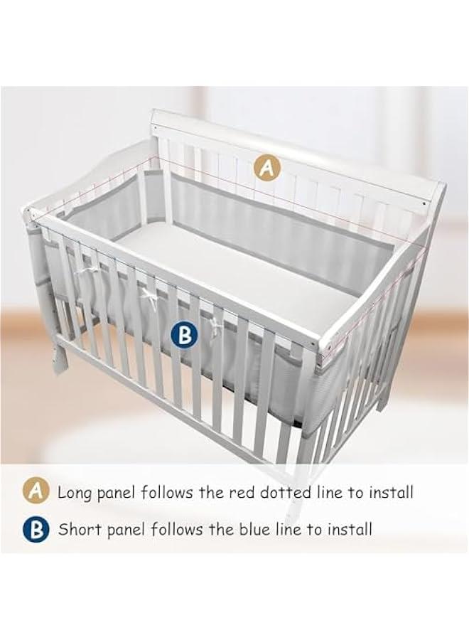 HOOKOR Cot Bumper - Breathable Crib Cushion Bumpers Pads, Mesh Liner for Full-Size Cribs, Baby Crib liner Safe Cushioned Protective Pads for Newborn Toddlers Boys Girls (Grey) - Image 5