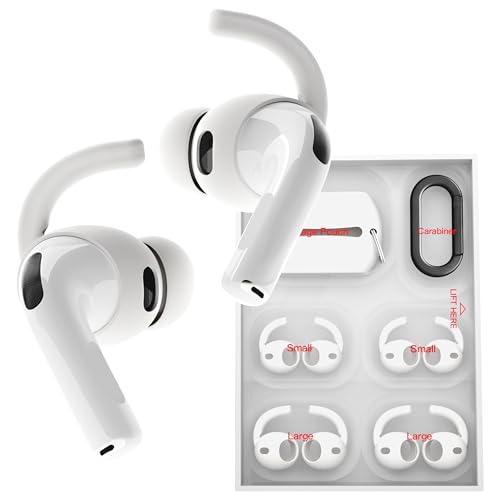 DamonLight 4 Pairs Ear Hooks for AirPods Pro 3 Added Storage Pouch Anti Slip Sport Ear Tips Accessories Compatible with AirPods Pro 3rd Generation 2025 Released S L White - Image 1