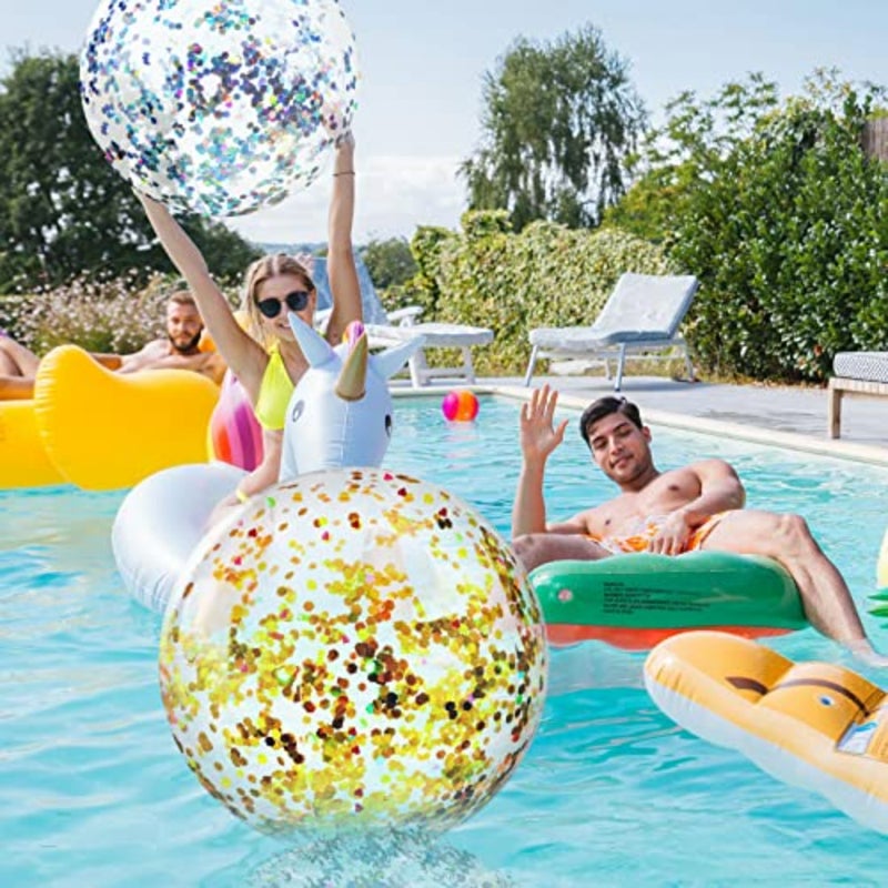 Beach party decoration: 16-inch inflatable glitter beach balls in gold, silver, and multicolor glitterclear PVC material, lightweight and durable for outdoor pool, wedding, baby shower, birthday, Halloween events - Image 5