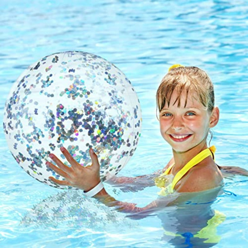 Beach party decoration: 16-inch inflatable glitter beach balls in gold, silver, and multicolor glitterclear PVC material, lightweight and durable for outdoor pool, wedding, baby shower, birthday, Halloween events - Image 2