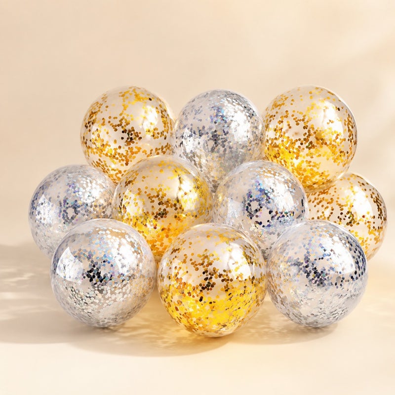 Beach party decoration: 16-inch inflatable glitter beach balls in gold, silver, and multicolor glitterclear PVC material, lightweight and durable for outdoor pool, wedding, baby shower, birthday, Halloween events - Image 1