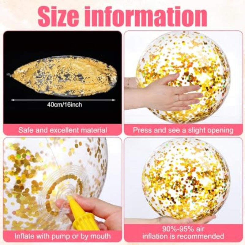 Beach party decoration: 16-inch inflatable glitter beach balls in gold, silver, and multicolor glitterclear PVC material, lightweight and durable for outdoor pool, wedding, baby shower, birthday, Halloween events - Image 3