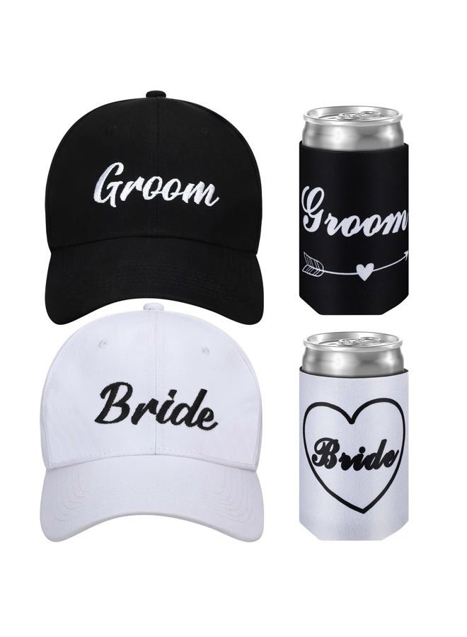 Tisancy 4 Pieces Wedding Gifts for Newlyweds Beach Bride and Groom Caps Matching Bride Hat Married Novelty Can Cup Cooler for Couples Engagement Honeymoon Wedding Party, Black and White, One size - Image 1