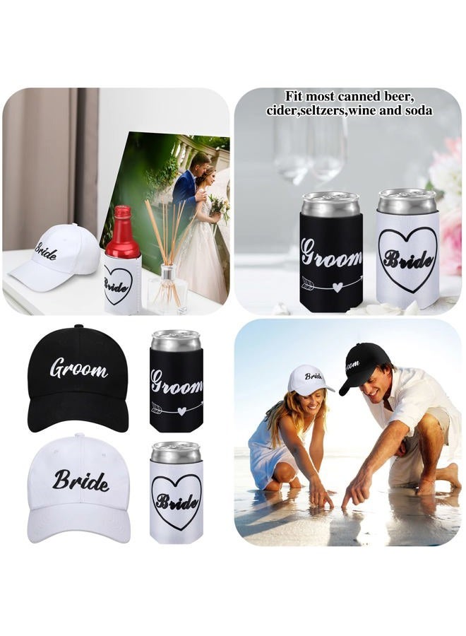 Tisancy 4 Pieces Wedding Gifts for Newlyweds Beach Bride and Groom Caps Matching Bride Hat Married Novelty Can Cup Cooler for Couples Engagement Honeymoon Wedding Party, Black and White, One size - Image 5