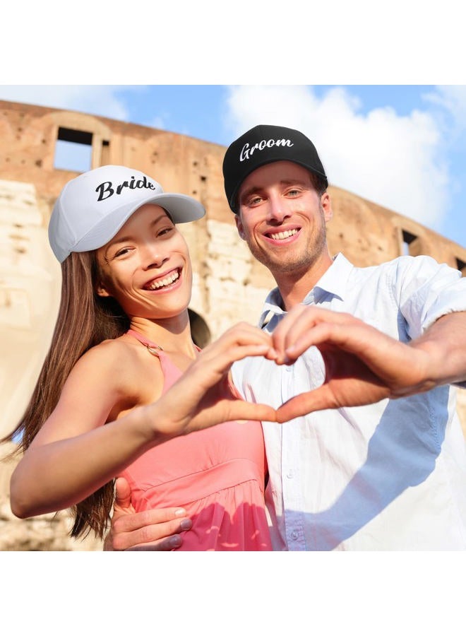 Tisancy 4 Pieces Wedding Gifts for Newlyweds Beach Bride and Groom Caps Matching Bride Hat Married Novelty Can Cup Cooler for Couples Engagement Honeymoon Wedding Party, Black and White, One size - Image 4
