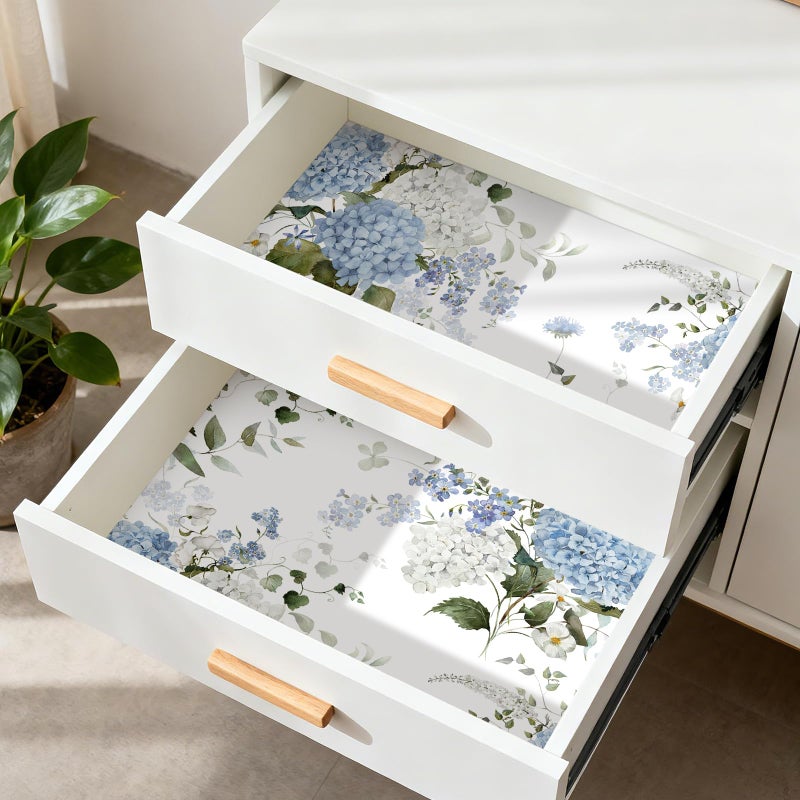 HelloWall Hydrangea Wallpaper Peel and Stick Blue White Green Floral Wallpaper Vintage Flowers Watercolor Botanical Nature Removable Traditional Hydrangea Contact Paper Self Adhesive Vinyl 17.5x80 - Image 4